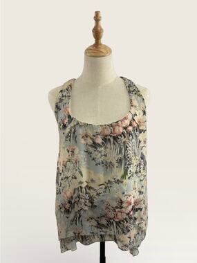 Myth NYC Floral BohemianTop with Ruffle Razor Back, Size S